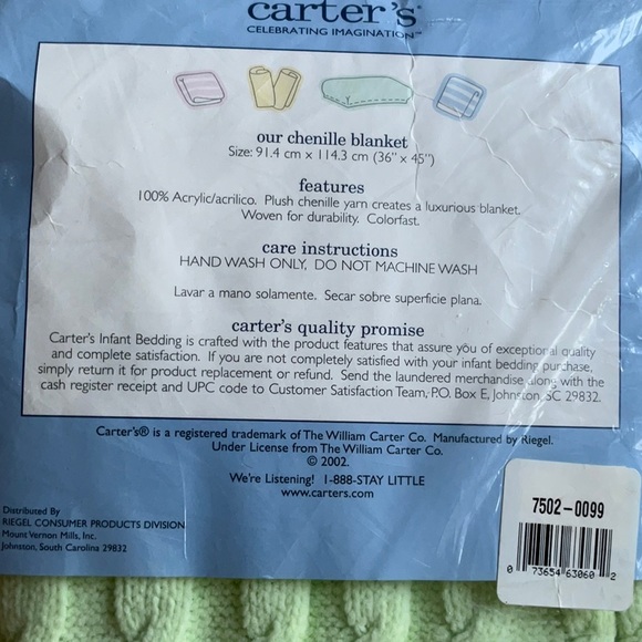 Carter’s chenille blanket, NWT, green - Picture 2 of 2